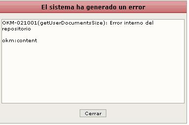 Ventana de error que sale al entrar en la aplicación