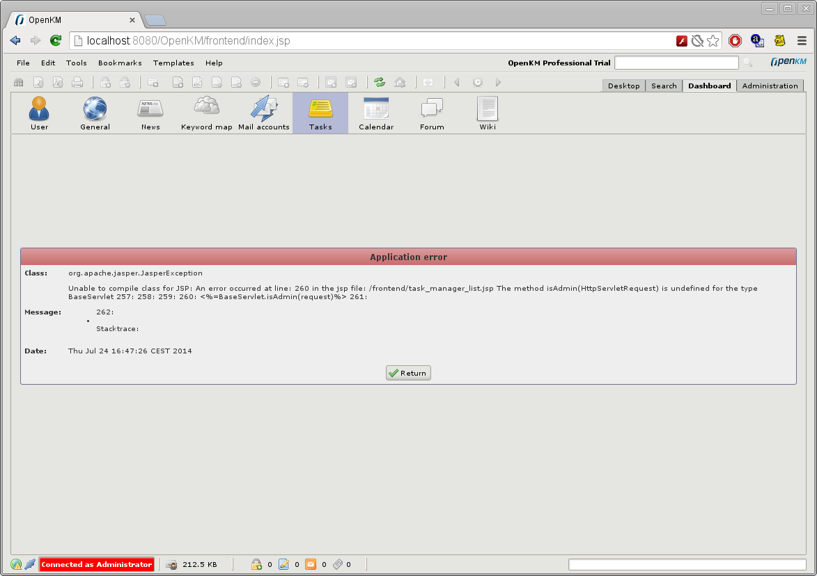 Error inside Dashboard
