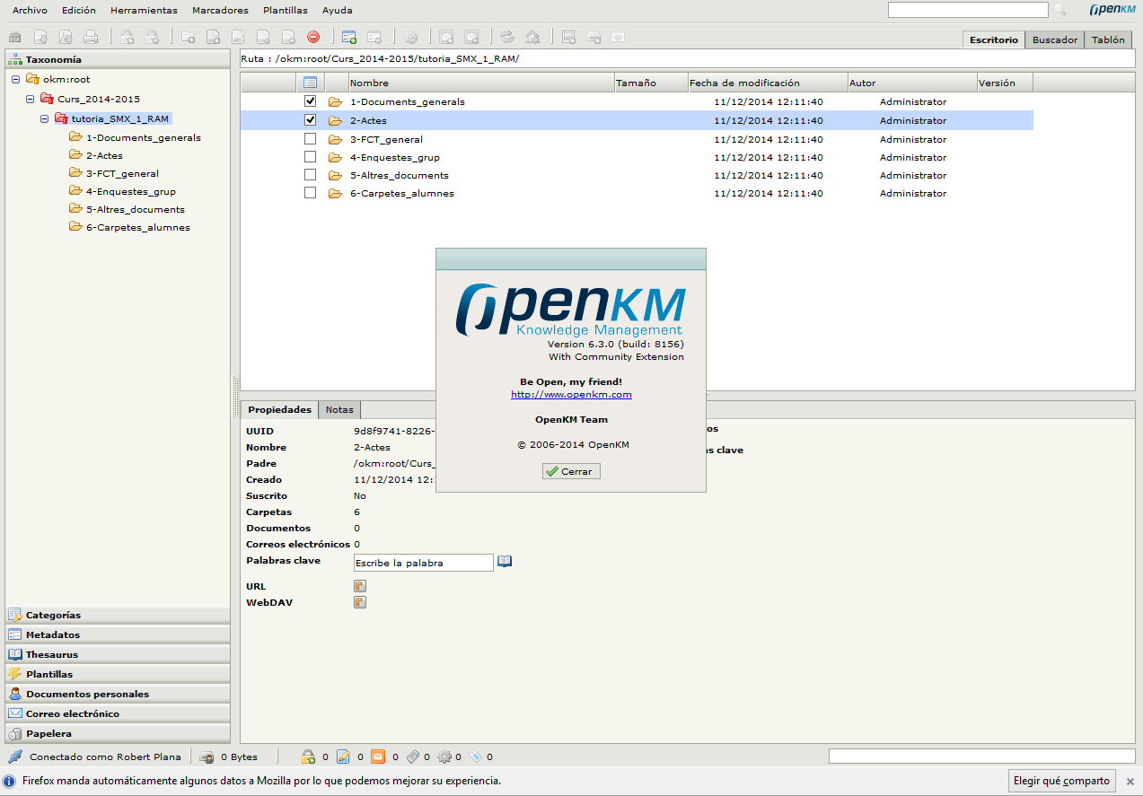 En esta pantalla se ve como el usuario rplana6 puede borrar las carpetas a las que sólo tiene permiso de lectura y escritura pero NO de borrado.
