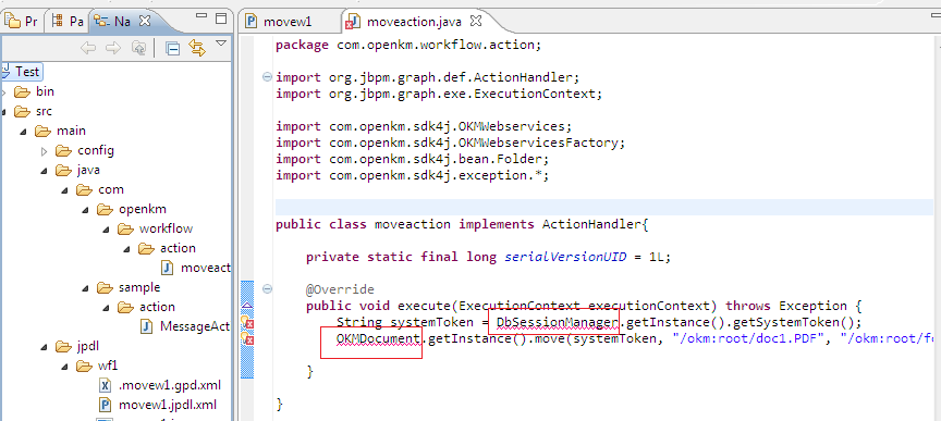 As you can see. There is still an error in OKMDocument and DbSessionManager. Please explain what I am missing