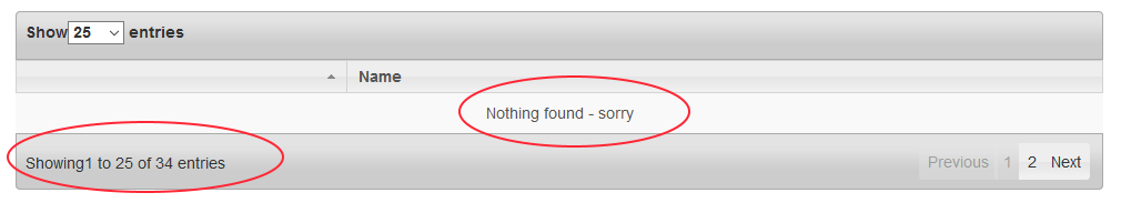 showing &quot;nothing found&quot; w/displaying X of 34 entries