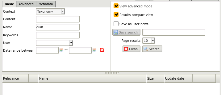 Advanced search with no results (incorrect)