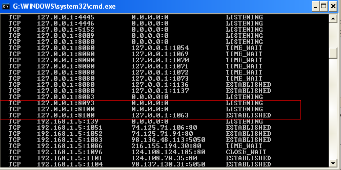 I attached cmd screen when run  netstat -anp tcp