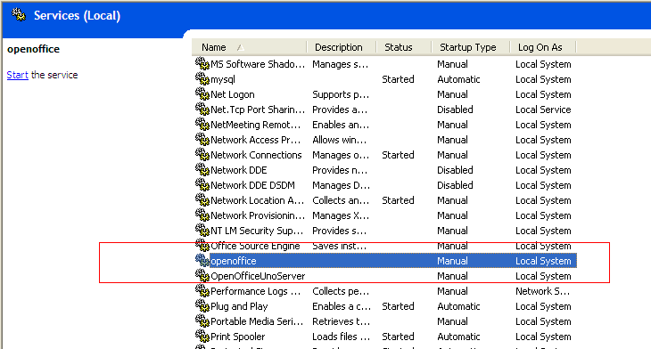 My openoffice service named openoffice