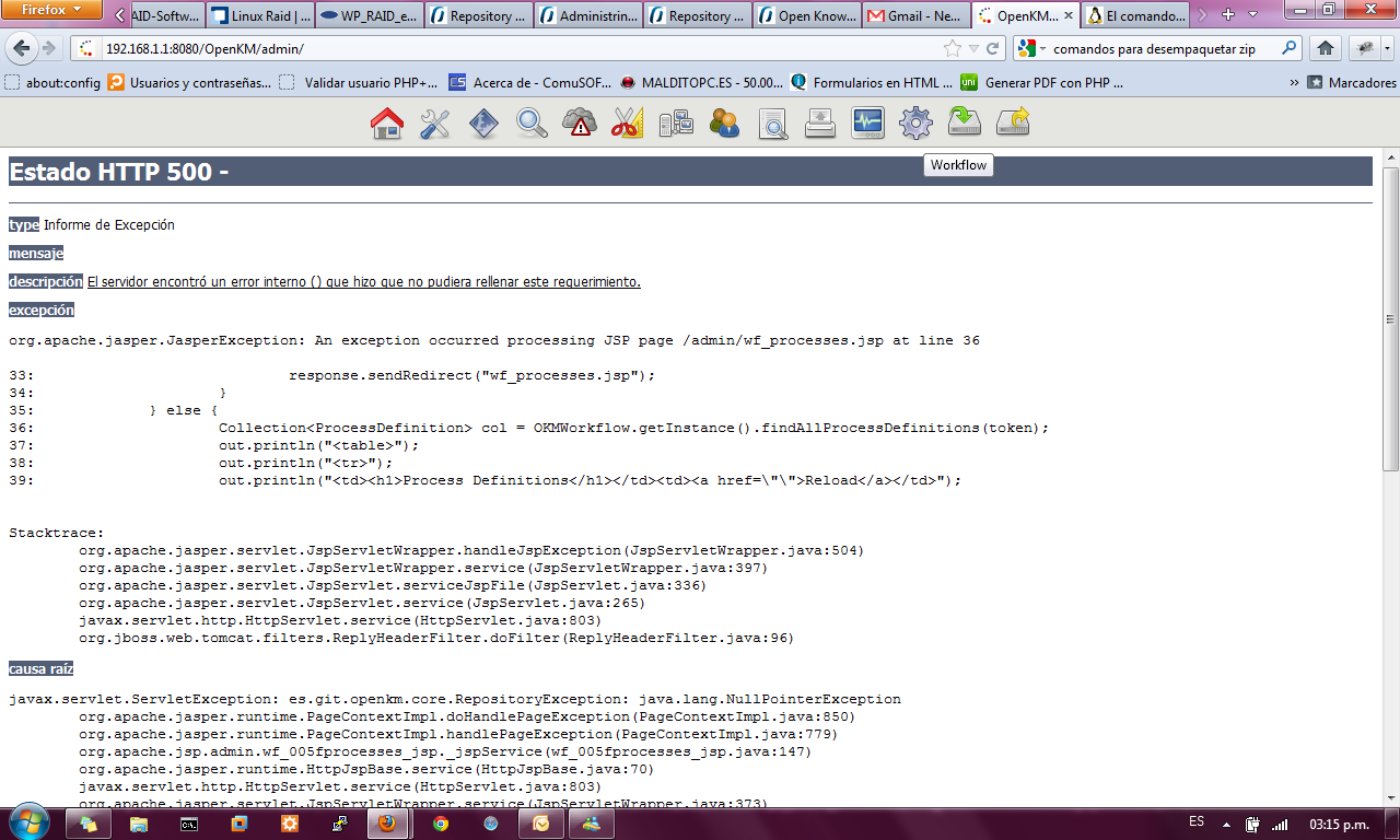 error al ingresar al workflow