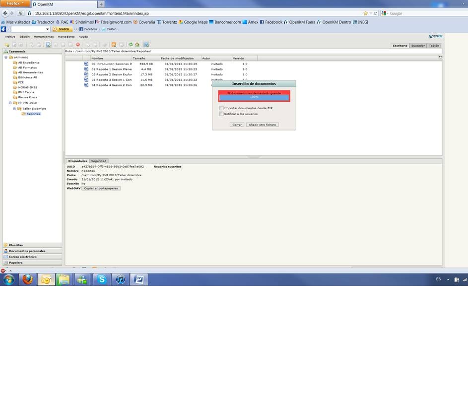 error al subir archivos