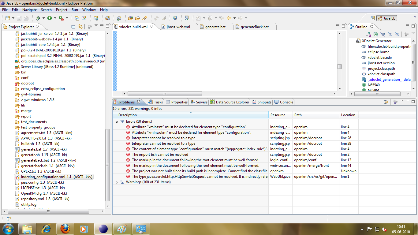 error before runnng docbuild xml