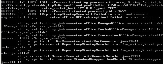 Log au démarrage d'OpenKM