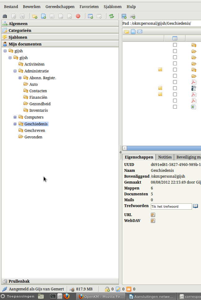 screen dump of Personal files