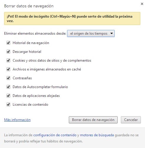 Borrado cache Chrome