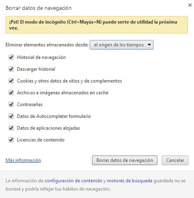 Borrado cache Chrome