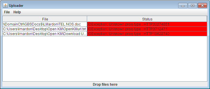 Screenshot of File Uploader Exception